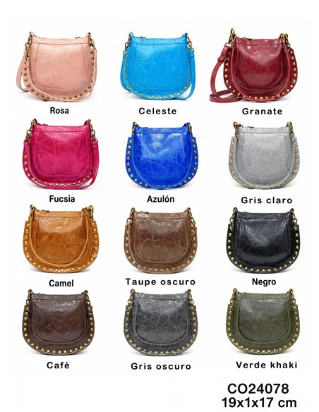 Mini borsa a tracolla in pelle con borchie