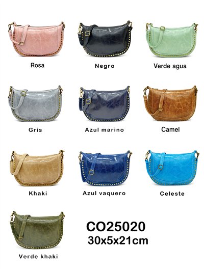 Leder-Umhängetasche in Halbmondform mit Nieten 2