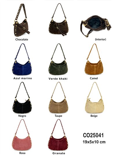 Bolso hobo piel serraje con tachas 2