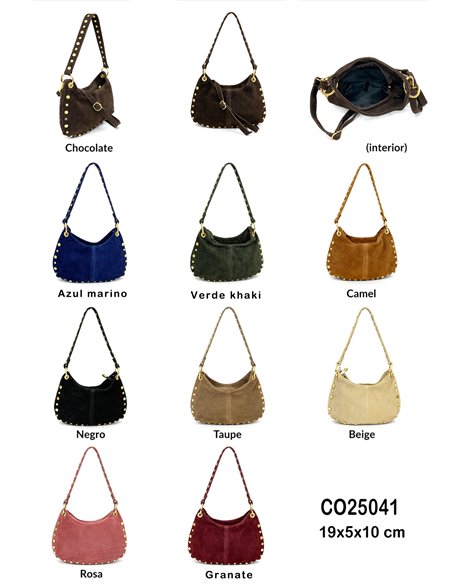 Bolso hobo piel serraje con tachas