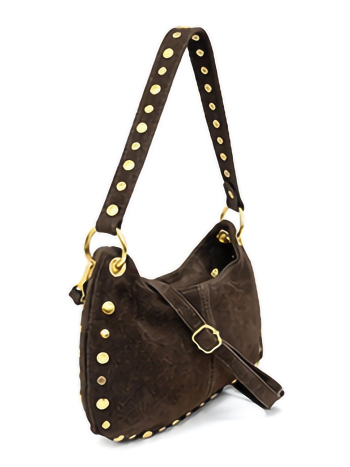 Bolso hobo piel serraje con tachas
