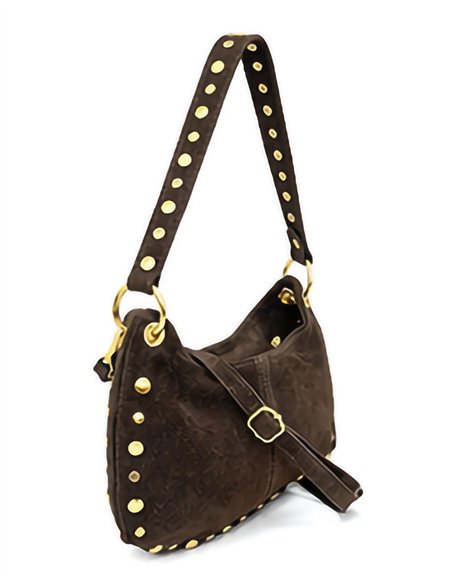 Bolso hobo piel serraje con tachas
