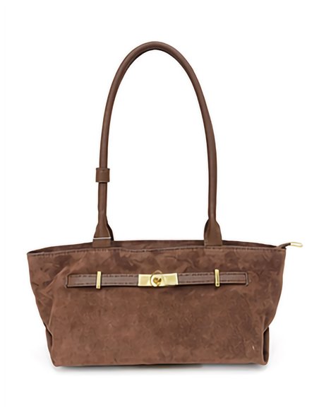 Borsa shopper in pelle scamosciata con dettagli in metallo.