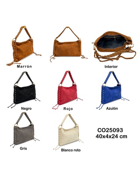 Braided handle suede shoulder bag