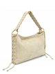 Braided handle suede shoulder bag