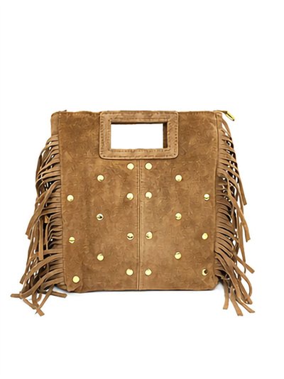 Bolsa de camurça com franjas e tachas.