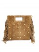 Bolsa de camurça com franjas e tachas.