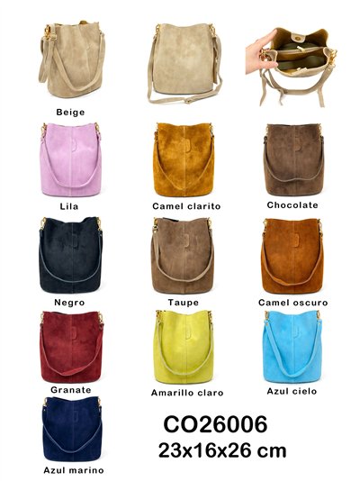 Borsa a secchiello in pelle scamosciata con tracolla 2