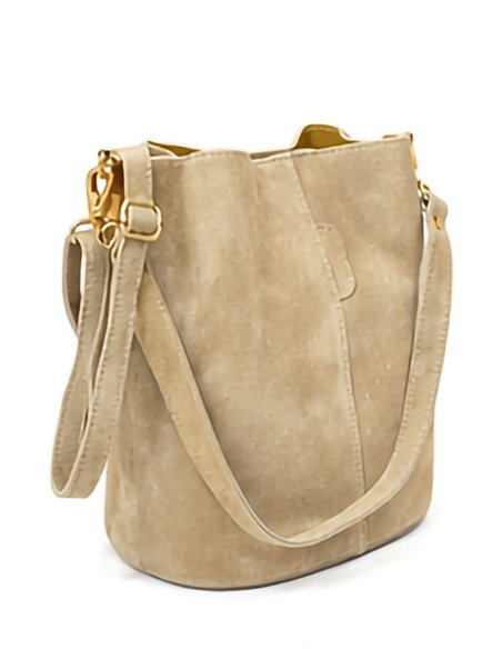 Borsa a secchiello in pelle scamosciata con tracolla