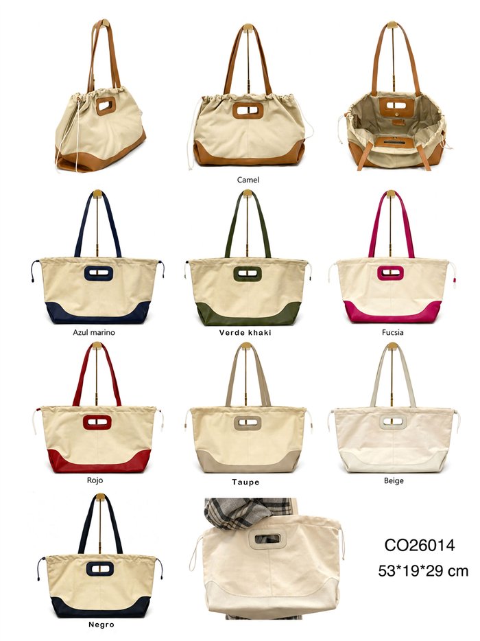 Bolso shopper de lona y piel con fruncido