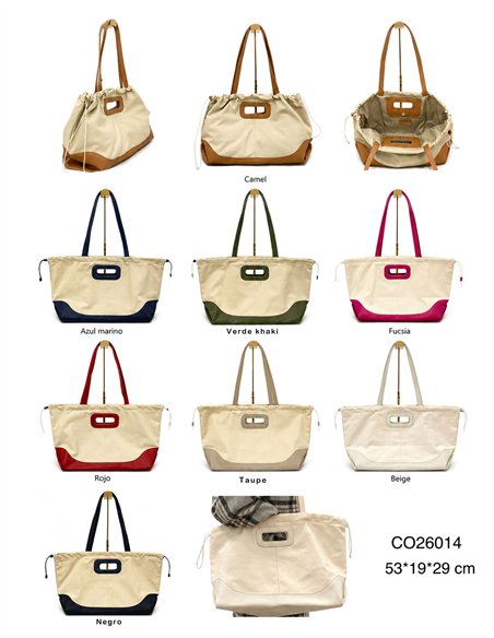 Bolso shopper de lona y piel con fruncido