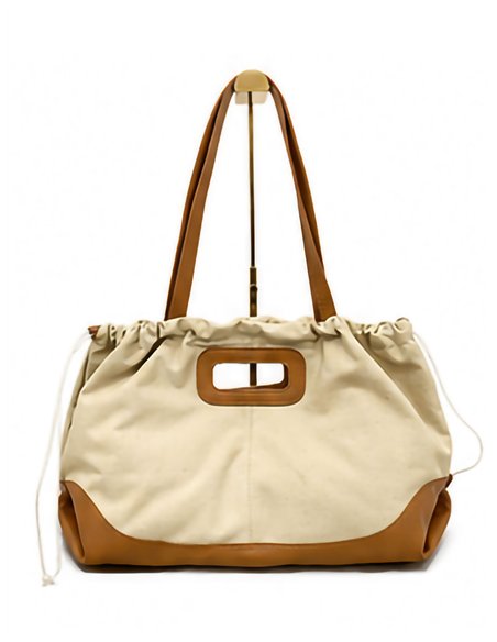 Bolso shopper de lona y piel con fruncido