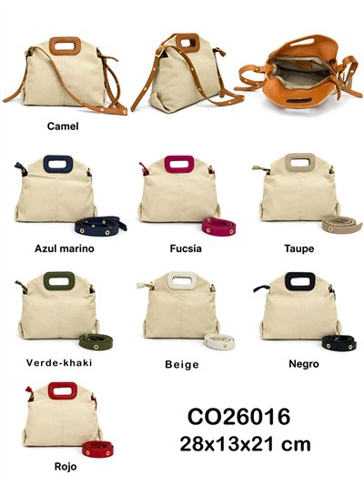 Borsa a tracolla in tela con manico in pelle 2