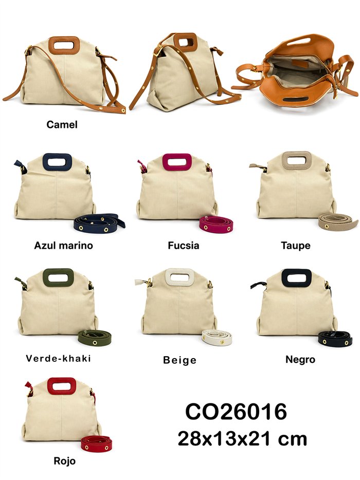 Sac bandoulière en toile avec poignée en cuir