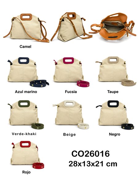 Sac bandoulière en toile avec poignée en cuir