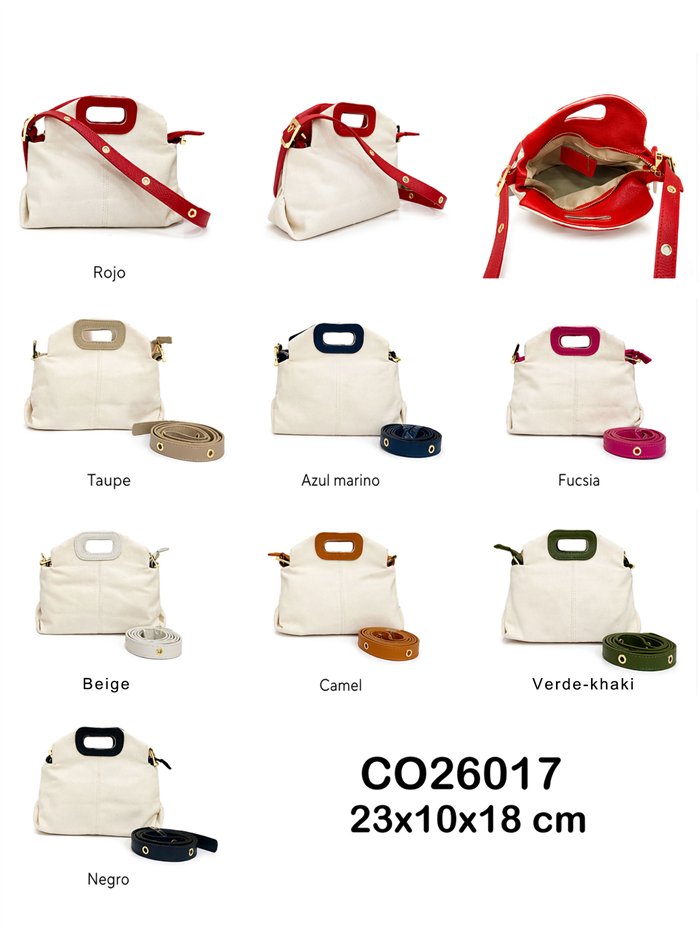 Mini bolso bandolera de lona con asa de piel