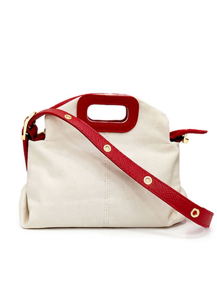 Mini bolso bandolera de lona con asa de piel