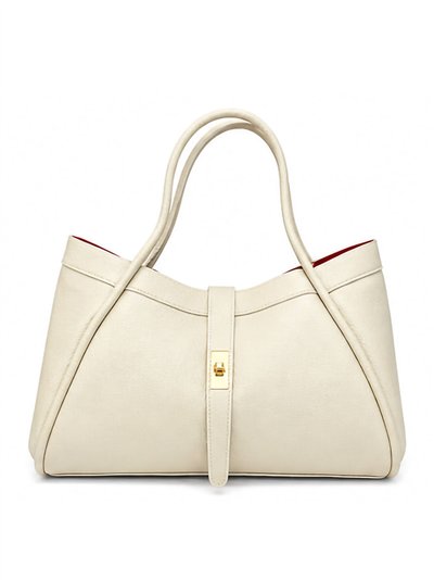 Bolsa de compras em couro com fecho central.