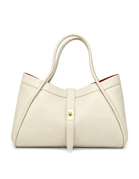 Bolsa de compras em couro com fecho central.