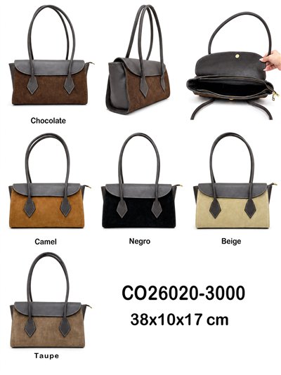 Bolso tote bicolor de piel y ante con solapa