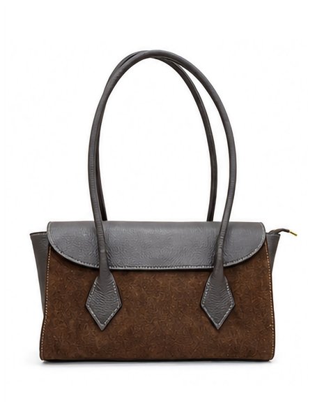 Bolso tote bicolor de piel y ante con solapa