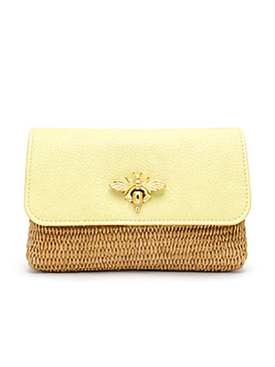 Bolso bandolera de rafia y piel solapa con abeja 2