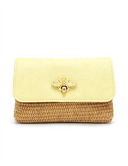 Bolso bandolera de rafia y piel solapa con abeja