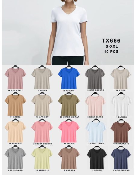 Basic-T-Shirt mit V-Ausschnitt | JS-TX666 | B2B | Esbeautiful