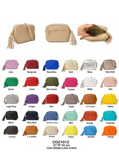 Sac bandoulière en cuir avec pompon et fermeture éclair - AB-CO21012 2