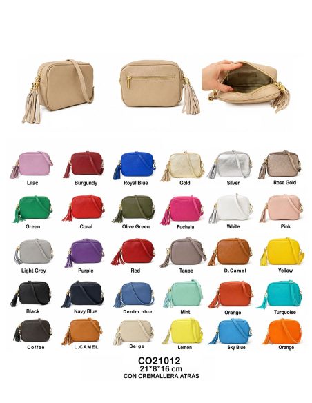 Bolso bandolera de piel con borla y cremallera