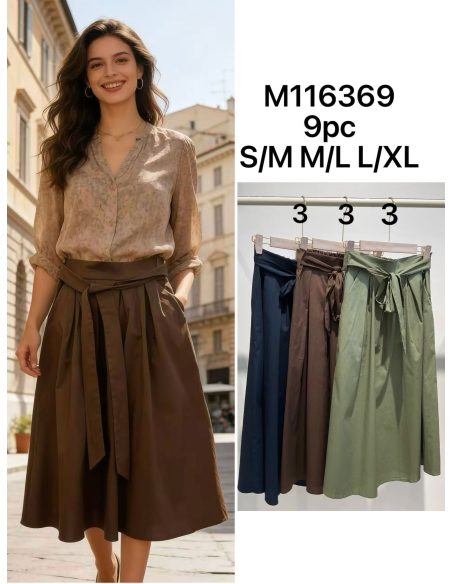 Solid tie-waist midi skirt | LS-M116369-MIXTO | Wholesale