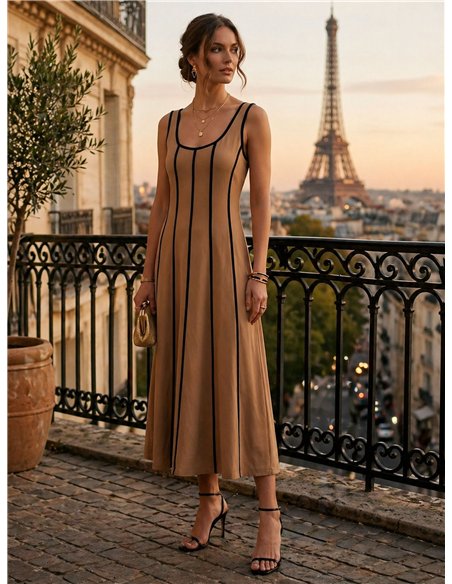 Contrast trim linen midi dress