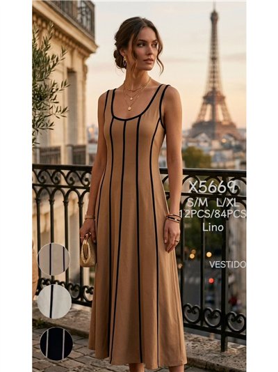 Contrast trim linen midi dress 2