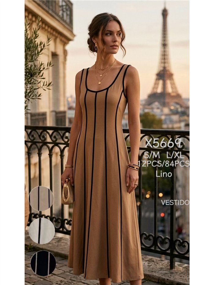 Contrast trim linen midi dress