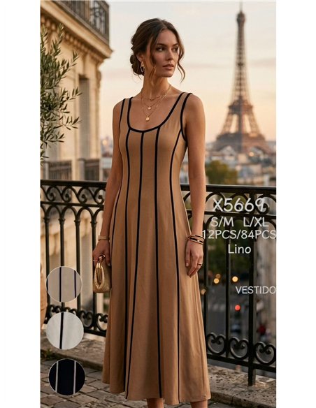 Contrast trim linen midi dress