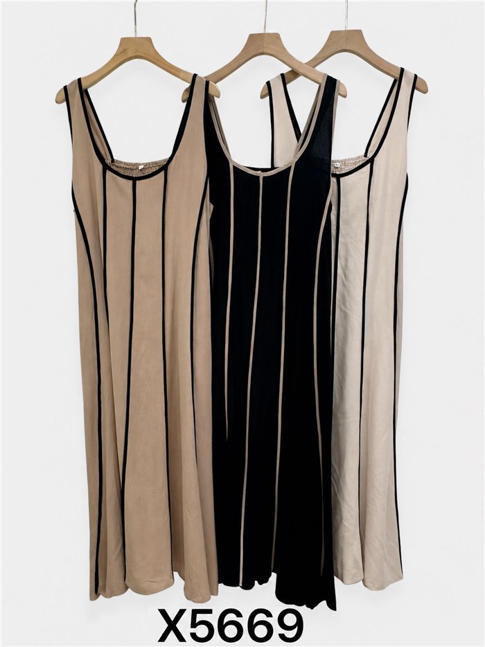 Contrast trim linen midi dress