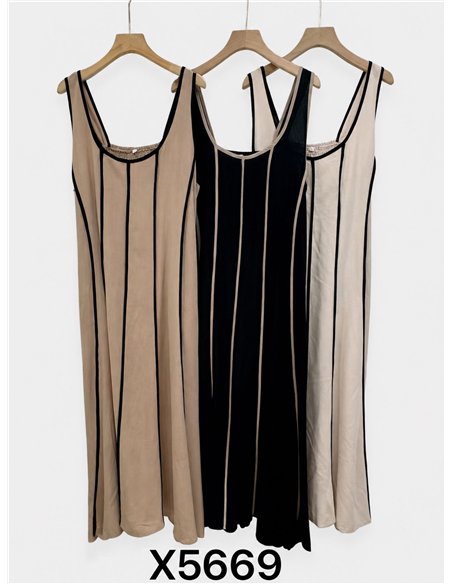 Contrast trim linen midi dress