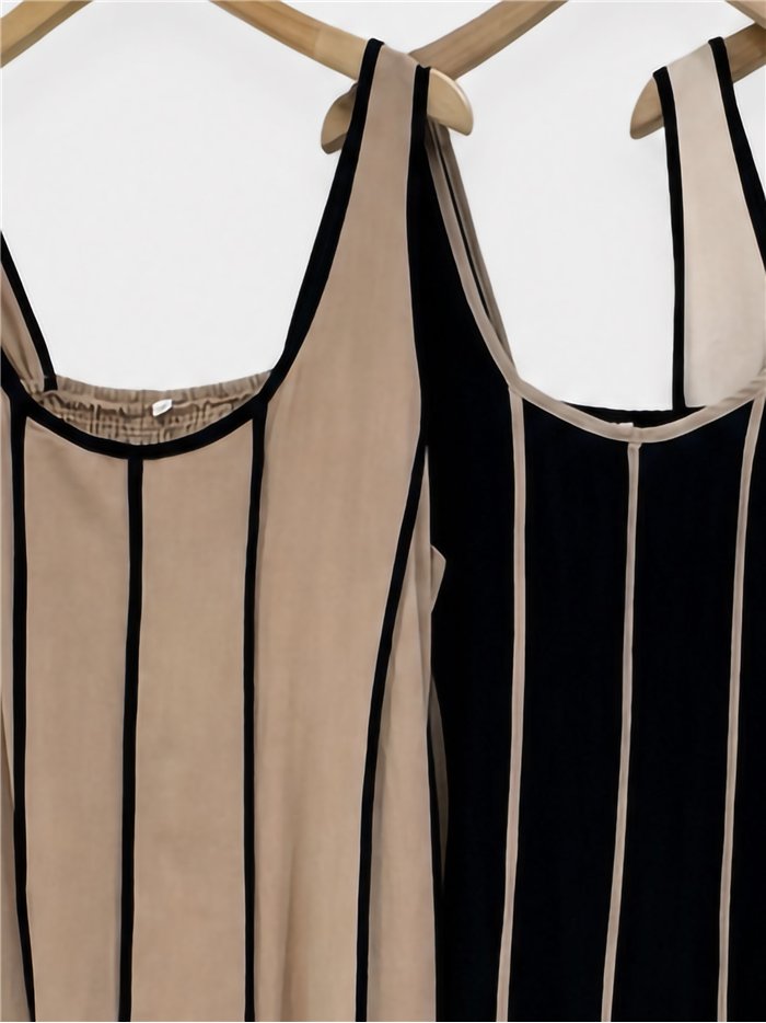 Contrast trim linen midi dress