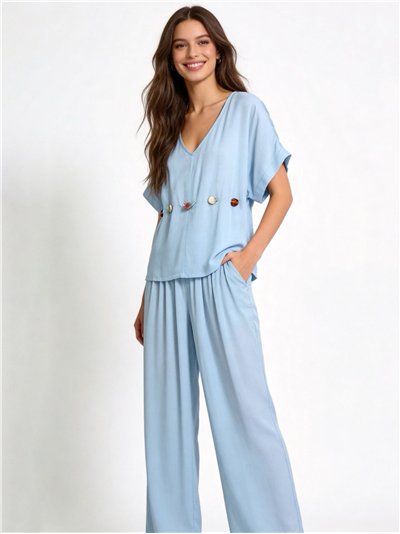 Embellished linen blouse and trousers set