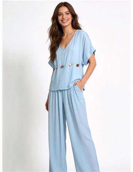 Embellished linen blouse and trousers set