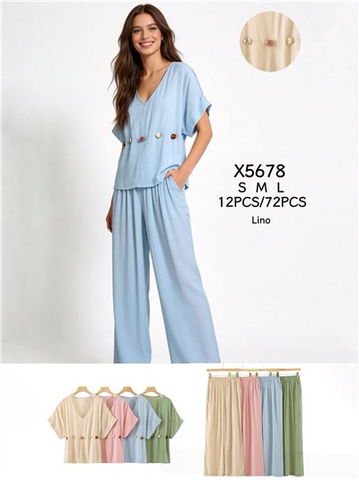 Embellished linen blouse and trousers set 2