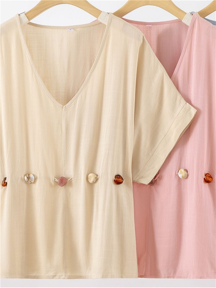 Embellished linen blouse and trousers set