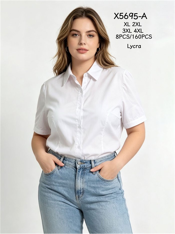 Plus size tailored short sleeve stretch shirt