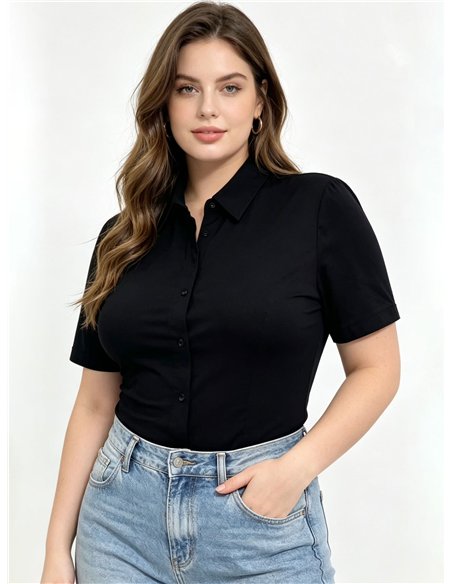 Plus size tailored short sleeve stretch shirt
