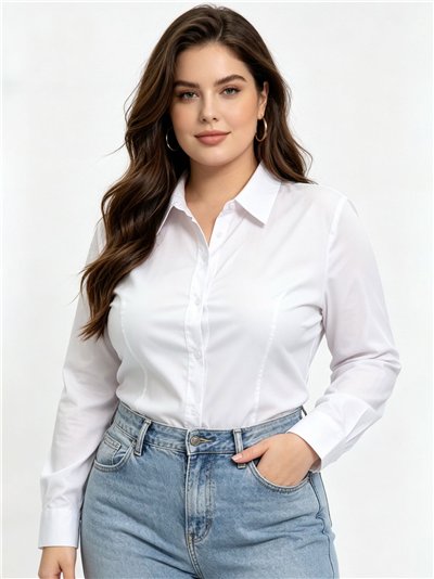 Plus size tailored long sleeve stretch shirt