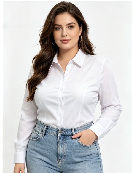 Plus size tailored long sleeve stretch shirt