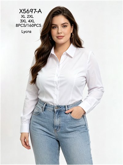 Plus size tailored long sleeve stretch shirt 2