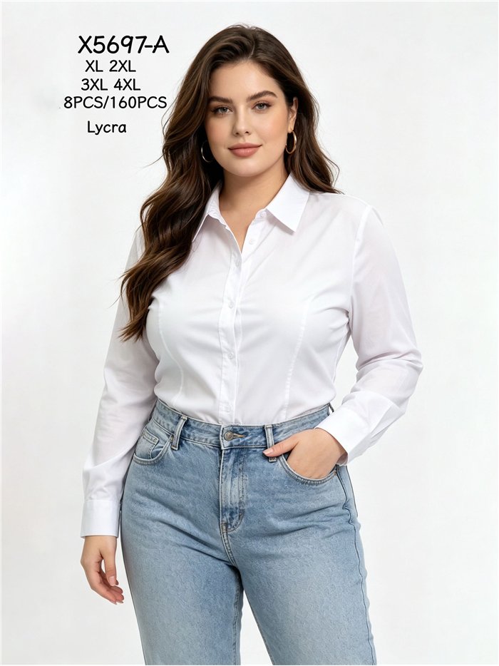 Plus size tailored long sleeve stretch shirt