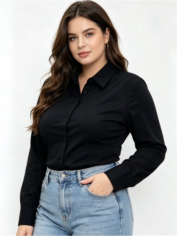 Plus size tailored long sleeve stretch shirt
