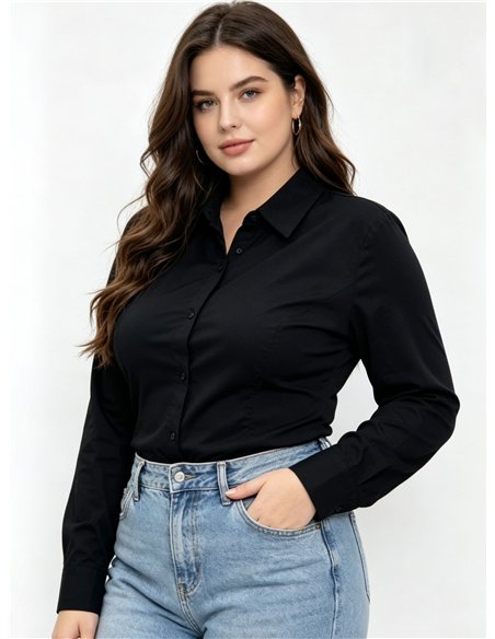 Plus size tailored long sleeve stretch shirt